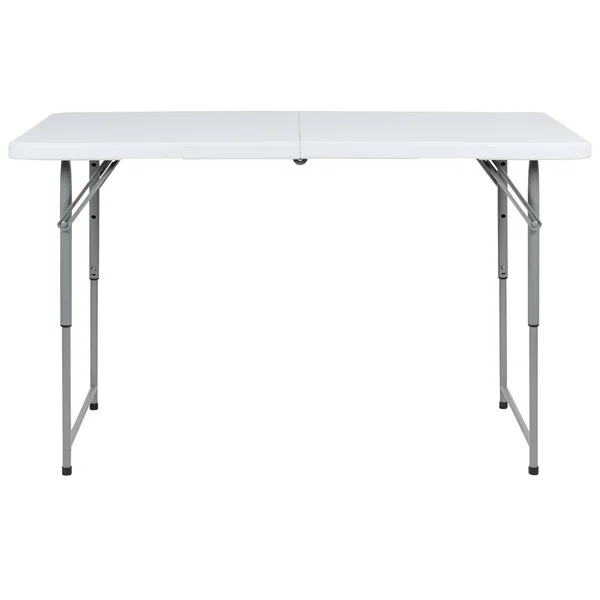 Flash Furniture Height Adjustable Bi-Fold Granite White Plastic Folding Table, 4&