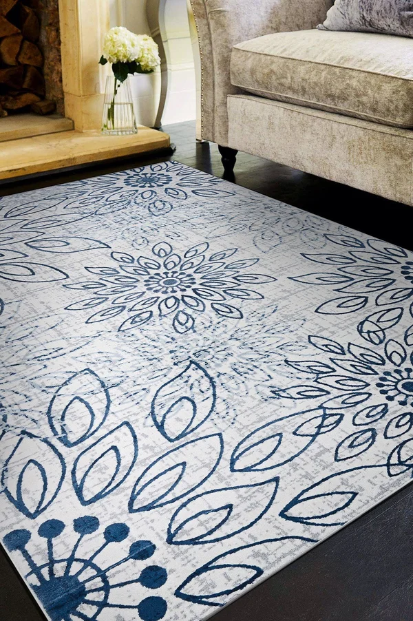 Couristan 6&6x22 x 9&6x22 Ivory/Steel Blue Calinda Summer Bliss Area Rug