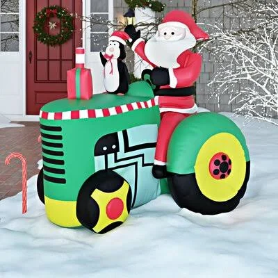 Santa on Tractor Christmas Decoration Inflatable The Holiday Aisle