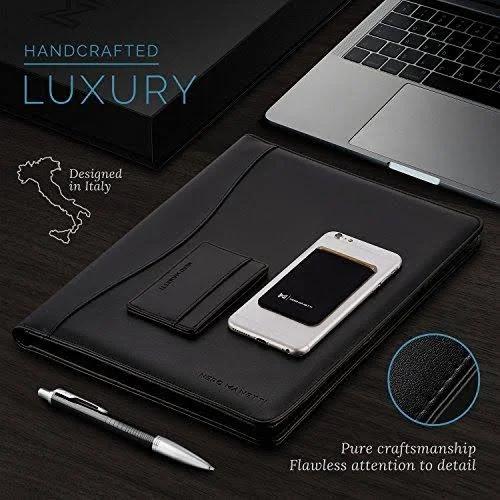 Nero MANETTI- Leather Portfolio Folder - Business PU Leather Portfolio Notepad Holder for Resumes, Legal Pad Portfolio Executive