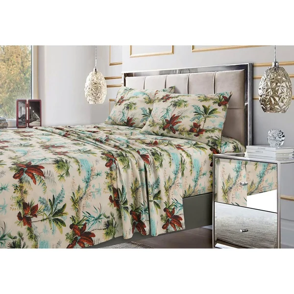 Tribeca Living Paradise Island Printed 300 TC Cotton Sateen Extra Deep Pocket Sheet Set - Size: Full