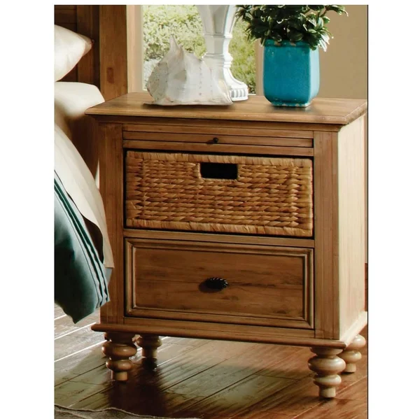 28.25x22 Brown Vintage Casual Nightstand with Basket