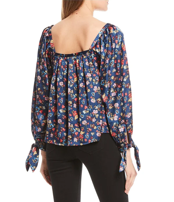 Jessica Simpson Sea Wild Trey Square Neck Tie Sleeve Woven Top
