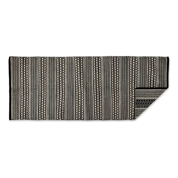 DII Black Dobby Stripe Hand-Loomed Rug 2ft 6Inx6 ft