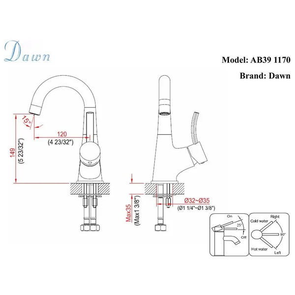 Dawn AB39 1170BN Brushed Nickel Single Lever Lavatory Faucet