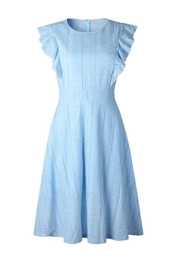 Elegant Flounce Lace Design Mid Calf Dress(2 Colors) XL, Blue