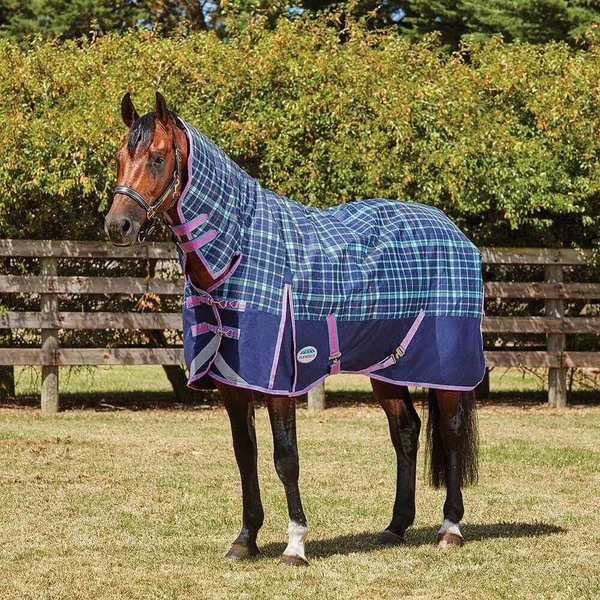 Weatherbeeta ComFiTec Plus Dynamic Combo Neck Medium, Navy/Light Blue/Purple Plaid, 4&0