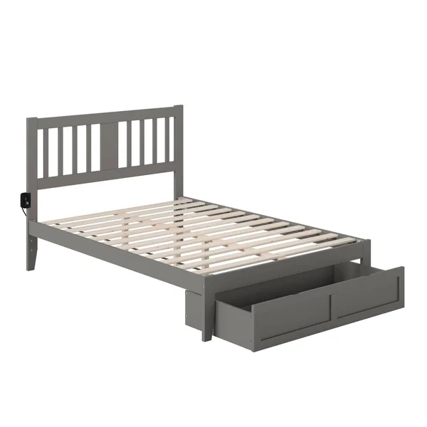 Atlantic Furniture Tahoe Full Bed with Foot Drawer and USB Turbo Charger in Grey