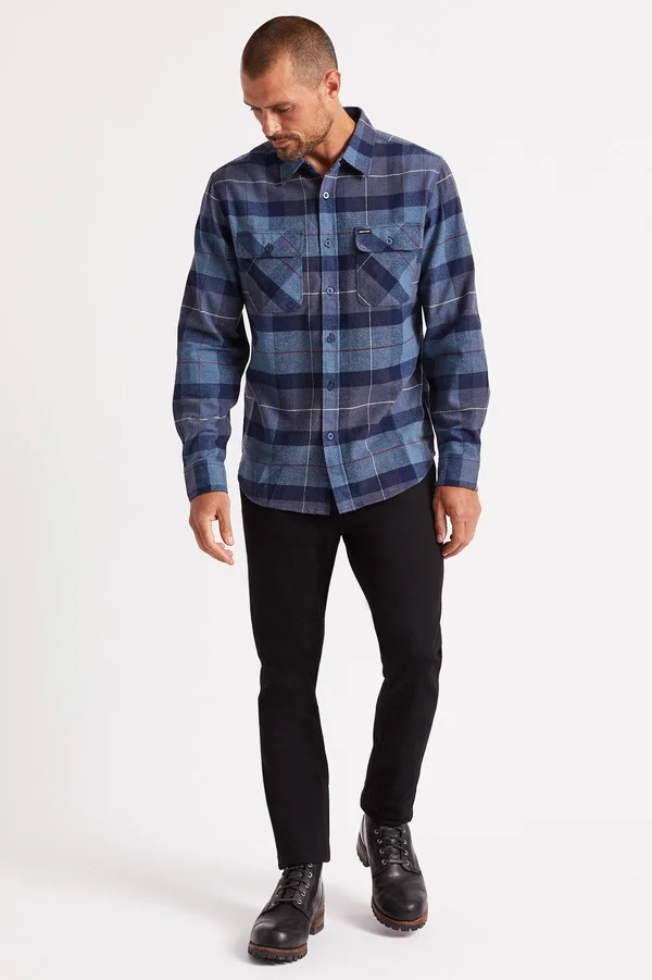 Brixton Bowery Flannel Shirt S - Navy, Navy/Carolina Blue