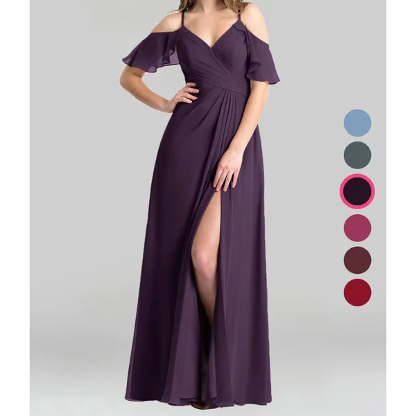 Azazie A-Line/Princess V-Neck Floor-Length Chiffon Bridesmaid Dresses - Plum