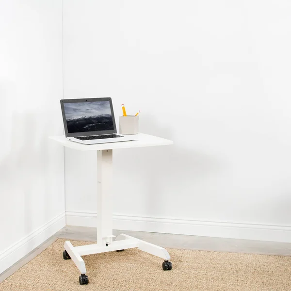 Vivo White 24x22 Pneumatic Mobile Workstation Cart, Sit-Stand Laptop Desk