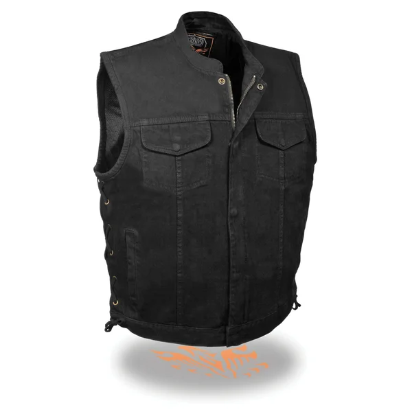 Milwaukee Performance Mdm3002 Men's Black Side Lace Denim Club Vest with Hidden Zipper - Black - 7X-Large