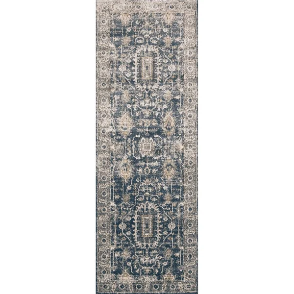 Alexander Home Josefina Ornamental Ironwork Traditional Rug - 5&3x22 x 7&6x22 - Denim, Pebble