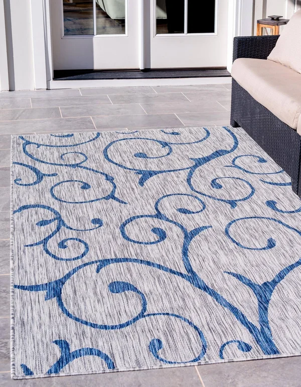 Unique Loom Outdoor Curl Rug - Light Gray (9& 0 x 12& 0)