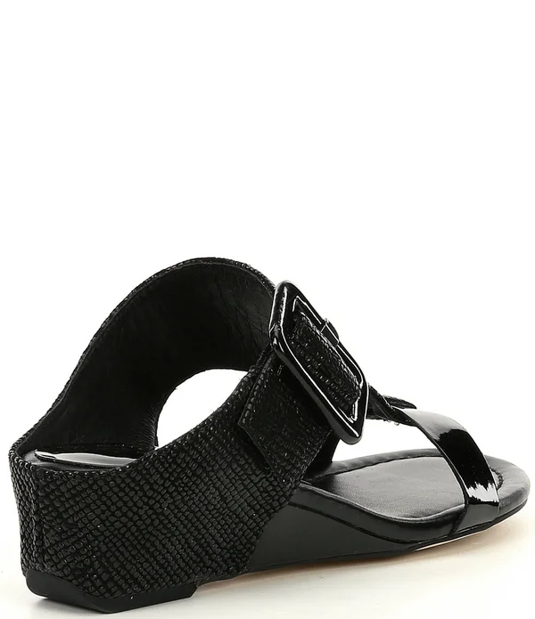 Donald Pliner Ofelia Buckle Printed Leather Cork Wedge Slides - 10M