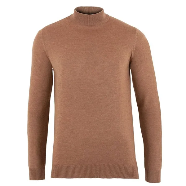 Mens 100% Extra Fine Merino Wool Mock Neck Jumper, Camel, XXL