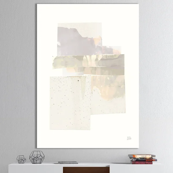 Designart 'Geometric Neutral Form III' Shabby Chic Premium Canvas Wall Art - Grey - 44 in. Wide x 34 in. High