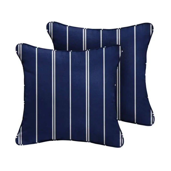 Navy/White Stripes Set of 2 Outdoor Pillows Blue, Polyester