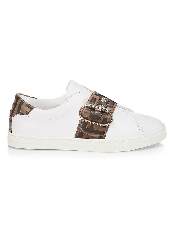 Fendi Women's Logo Strap Leather Sneakers - White - Size 10.5