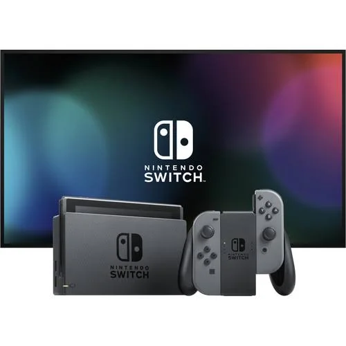 Nintendo Switch (Gray) Bundle with New Super Mario Bros U Deluxe + 6ave Cloth