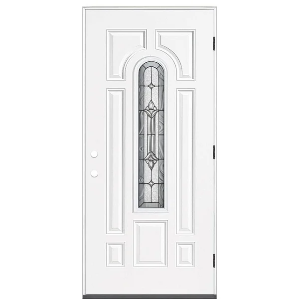 Masonite 36 in. x 80 in. Providence Center Arch Left Hand Outswing Primed Steel Prehung Front Exterior DOOR, Primed White