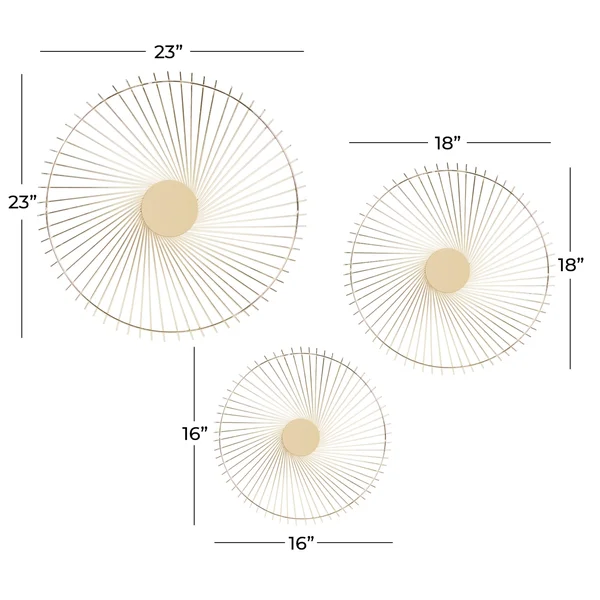 Gold Iron Contemporary Wall Decor (Set of 3) - 23 x 3 x 23 Round, 22.63" x 22.63" x 2.50"