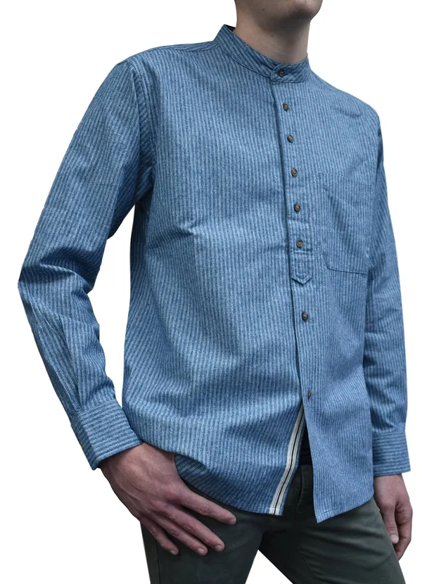 Men's Irish Grandfather Blue and White Shirt - Vintage Blue - 2x