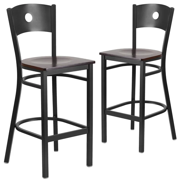 Flash Furniture 2-Pack Hercules Series Black Circle Back Metal Restaurant Barstool - Wood SEAT, Multiple Colors