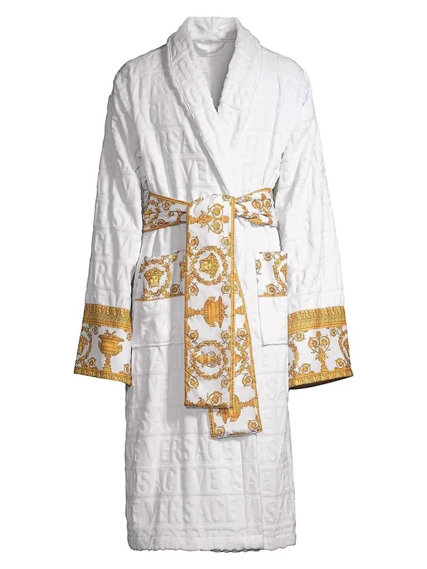Versace Men's Barocco Sleeve Robe White