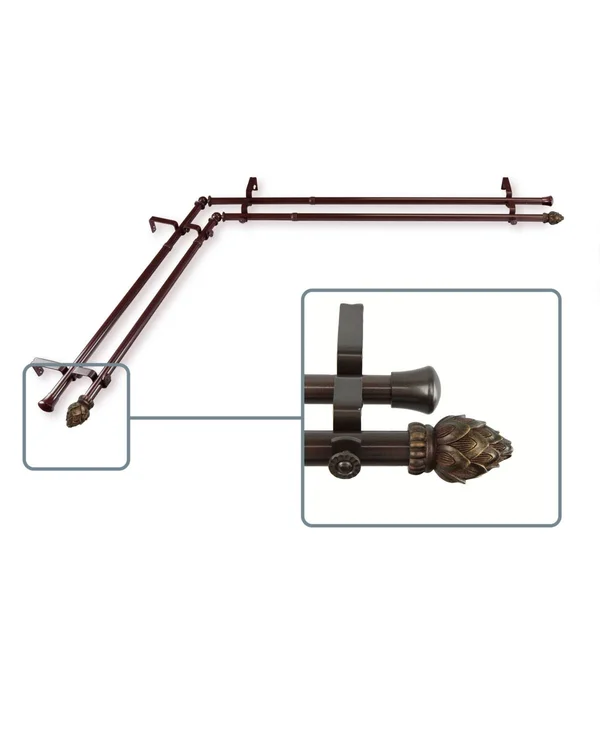 Rod Desyne Bud Corner Window Double Curtain Rod 0.8125x22 Diameter 120x22 - 170x22 - Antique Brass