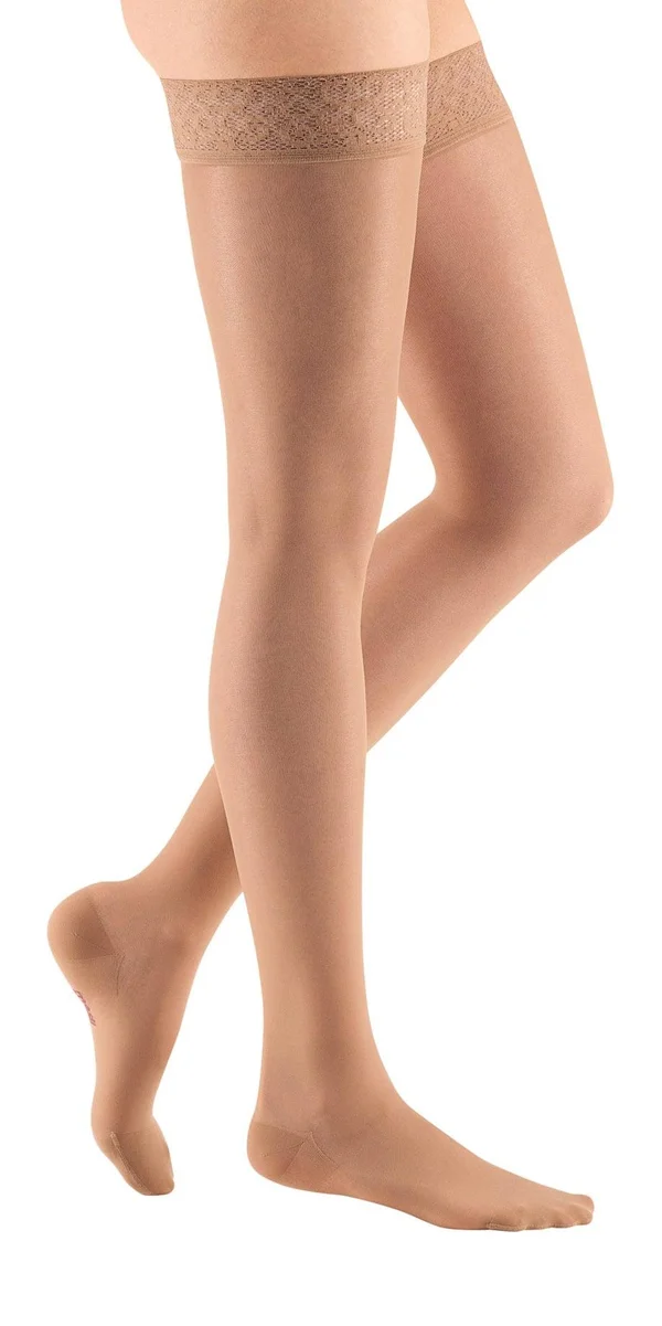 Mediven Sheer & Soft, 20-30 mmHg, Thigh High w/ Lace Top-Band, Closed Toe Toffee, IV
