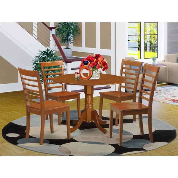 5 Piece Dining Set Kitchen Table and 4 Chairs in Saddle Brown