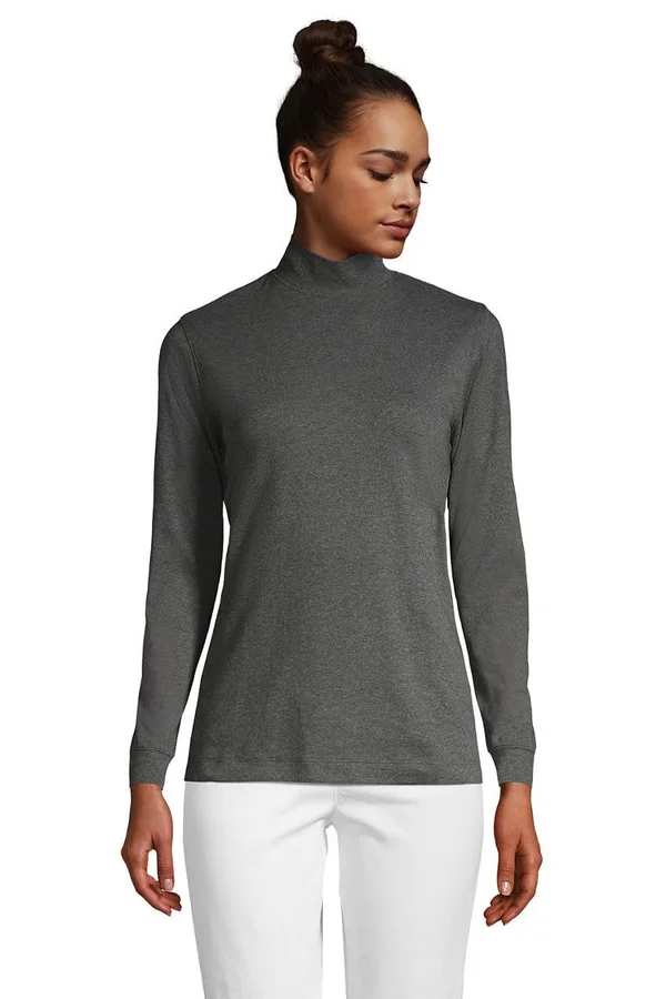 Lands& End Women's Relaxed Cotton Long Sleeve Mock Turtleneck