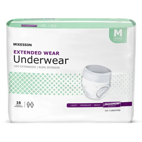 McKesson Extended Wear Maximum Absorbent Underwear, Medium; Case of 64