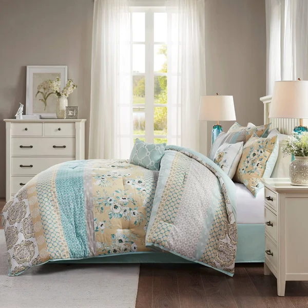 Madison Park Willa 7 Piece Cotton Printed Comforter Set Green, King