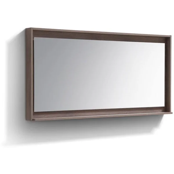 KubeBath Bosco 60x22 Framed Mirror with Shelve, Butternut Finish