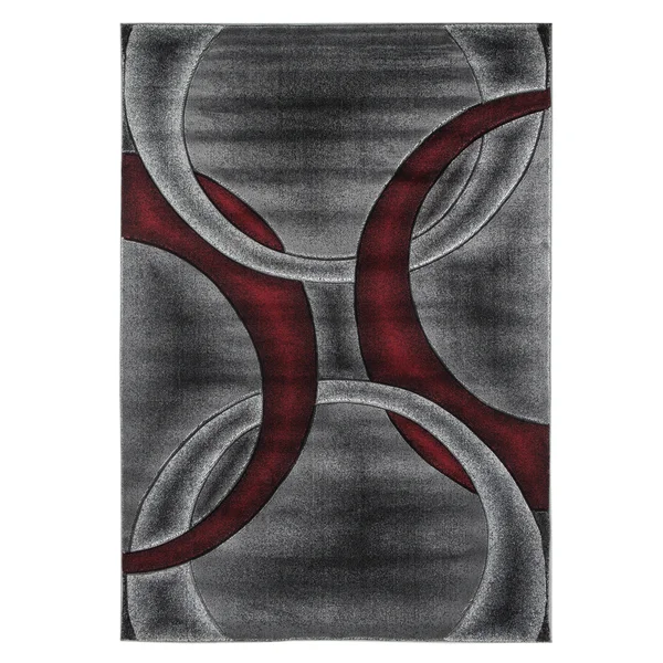 MDA Home Miglena Gray/Red Geometric Polypropylene Area Rug - 3&9x22 x 5&9x22