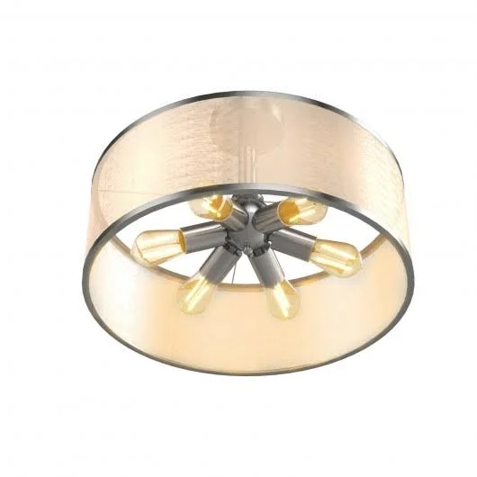 6-Light Semi Flush Mount Ceiling Light Pendant Lamp with Fabric Drum-Shaped Shade