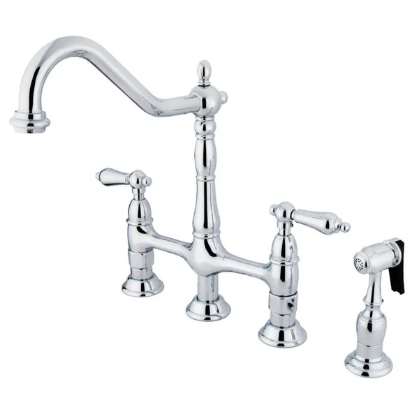 Kingston Brass KS1270ALBS Heritage Bridge Kitchen Faucet with Brass Sprayer, Matte Black
