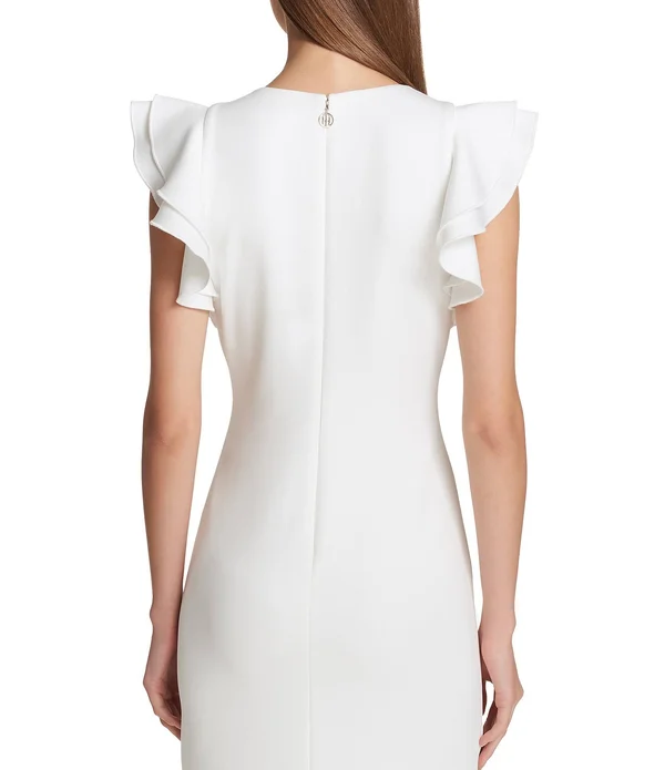 Tommy Hilfiger Scuba Flutter Ruffle Cap Sleeve Sheath Dress - 2