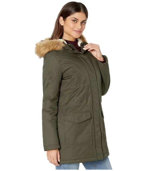 Levi&s Women's Hooded Fishtail Parka with Faux-Fur Trim - Army Green