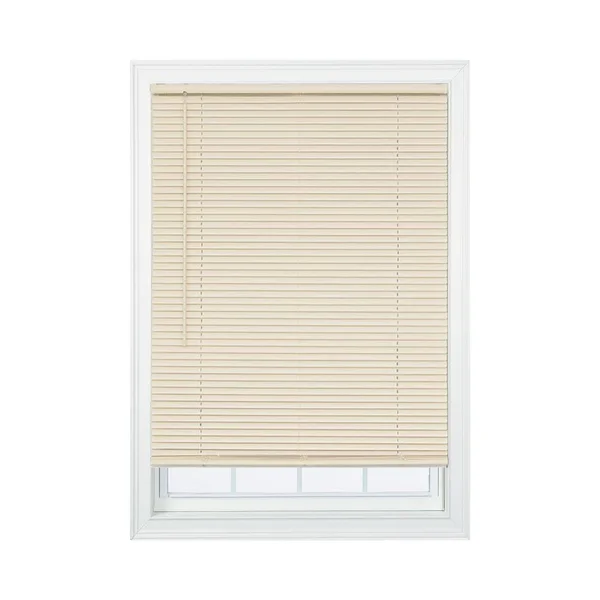 Project Source 1-in Slat Width 61.5-in x 64-in Cordless Ivory Vinyl Room Darkening Mini Blinds in Off-White - CCDDX6664-61.5