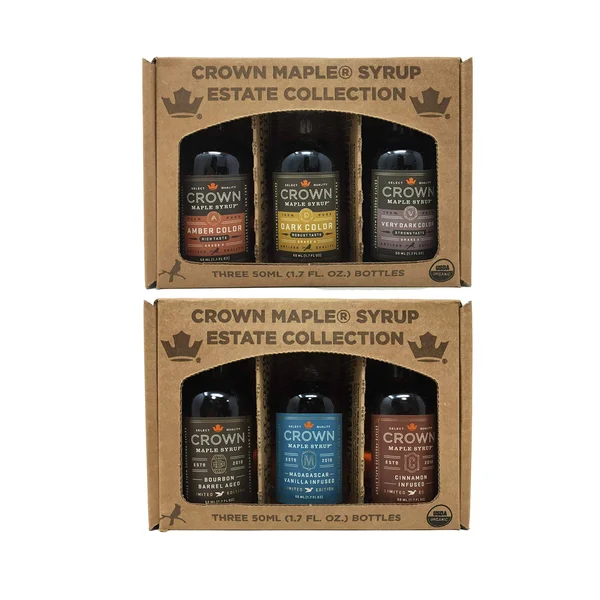 Crowne Maple Syrup Sampler - Classic Trio Maple Syrup Collection and Infused Maple Syrup Trio Bundle Maple Syrup Gift Set Mini M