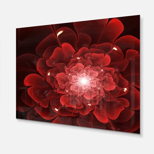 Fractal Flower Clear Red Digital Art - Large Floral Glossy Metal Wall Art - 20 in. Wide x 12 in. High