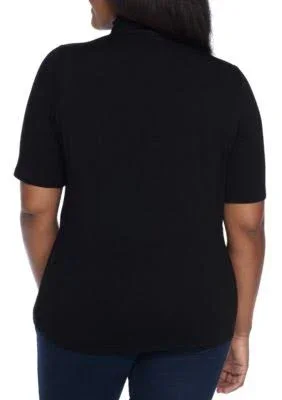 Michael Michael Kors Women's Short Sleeve Mock Neck Top - Black - 2x