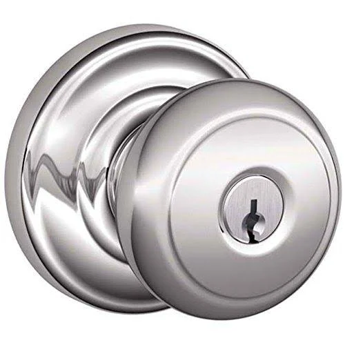 Schlage F51A Andover with Andover Rose Keyed Entry Lock Bright Chrome Finish