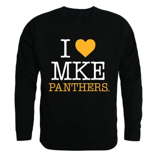 W Republic I Love UW University of Wisconsin Milwaukee Panthers Crewneck Pullover Sweatshirt Sweater Black X-Large, Men's