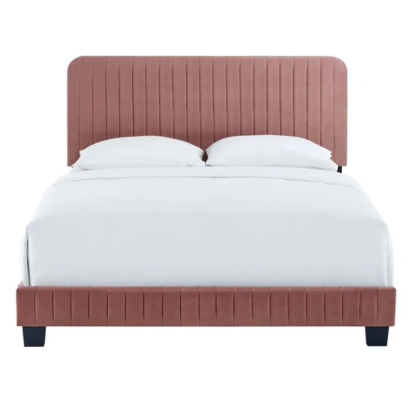Modway Celine Pink Channel Tufted Performance Velvet Queen Platform Bed