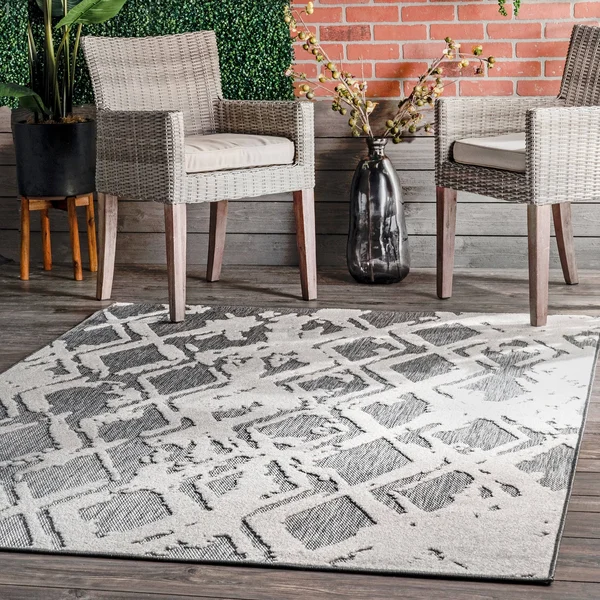 nuLOOM Blaire BDSZ09A 7&10x22 x 10& Gray Indoor/Outdoor Area Rug