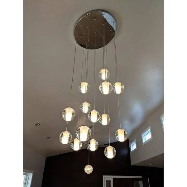 Orion 14 Light Floating Glass Globe LED Chandelier, Oil Rubbed Bronze